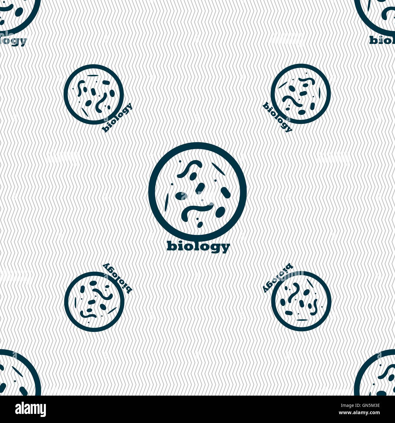 Bakterien und Viren Krankheit, Biologie Zelle unter Mikroskop Symbol Zeichen. Nahtlose Muster mit geometrischen Struktur. Vektor Stock Vektor