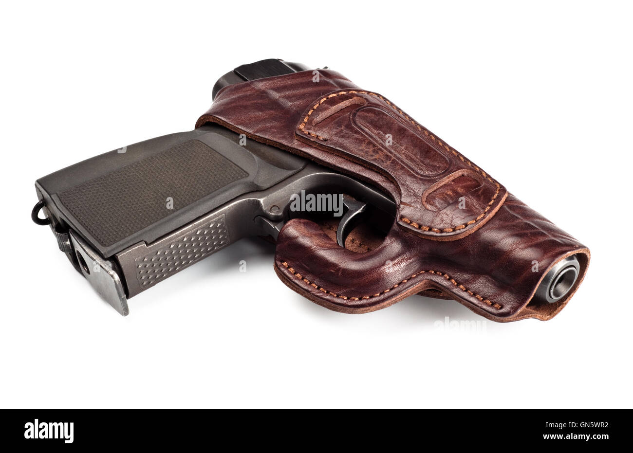 Vintage Pistole in Leder-holster Stockfoto