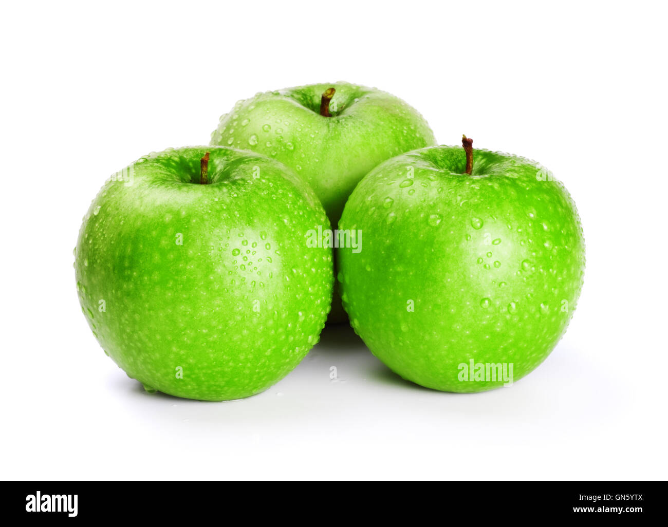 drei grüne Äpfel Stockfoto