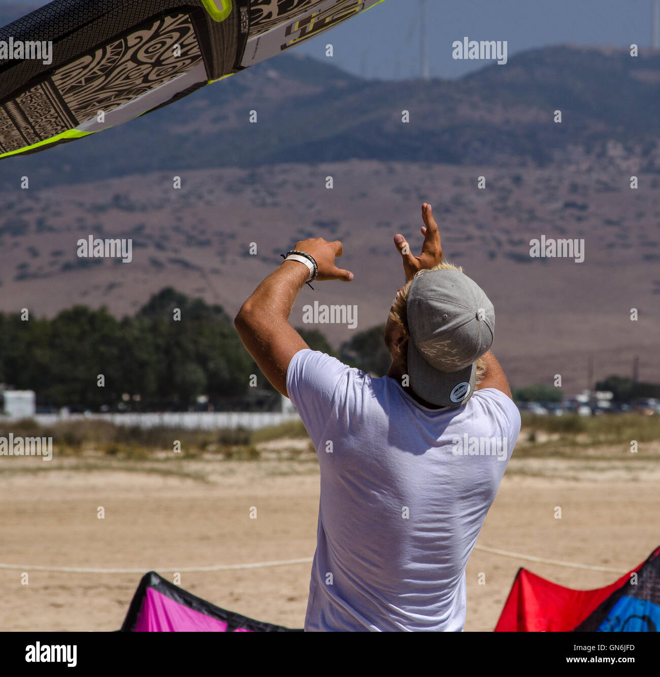 Kite Surfing Tarifa Andalusien Stockfoto