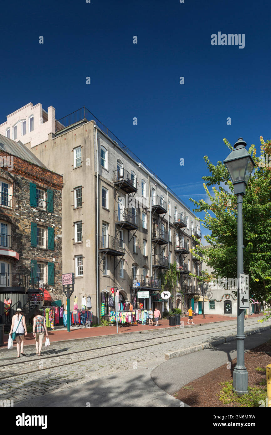 RIVER STREET BAUDENKMÄLER SAVANNAH GEORGIA USA Stockfoto