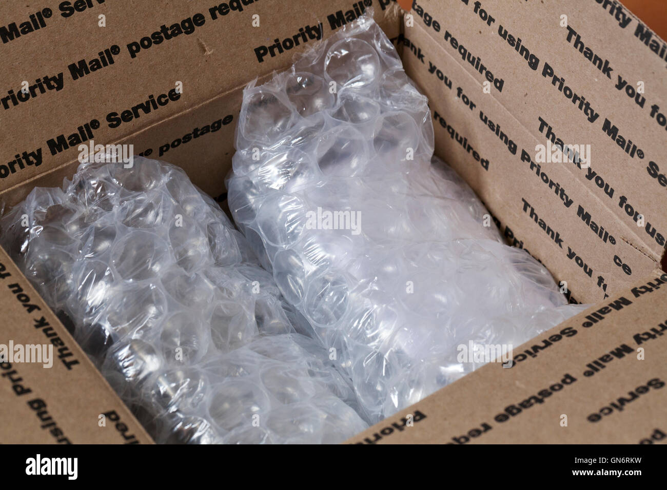 Bubble Wrap Kunststoffverpackung in Box - USA Stockfoto