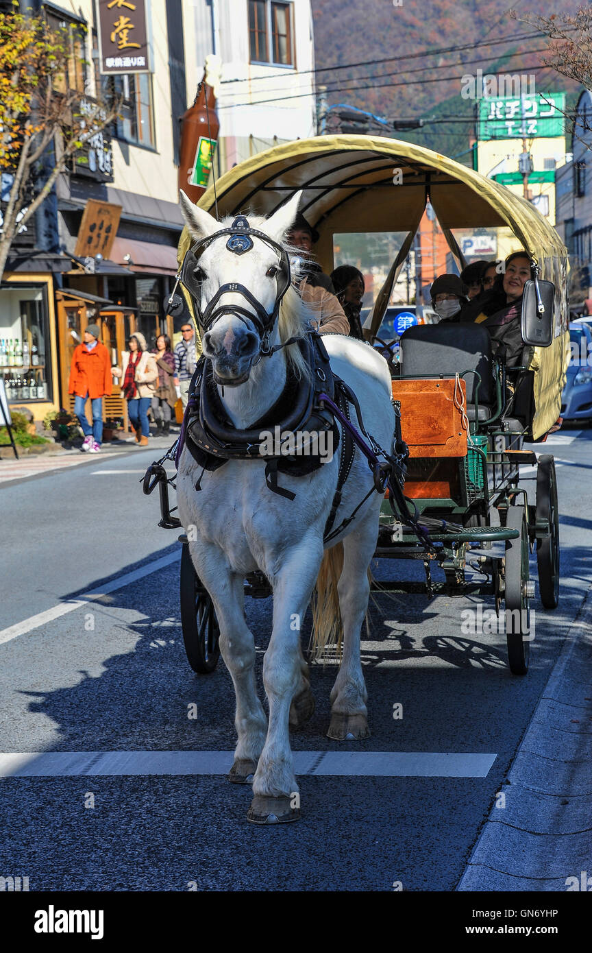 Pferdekutschen in Yufuin Yufu, Japan Stockfoto