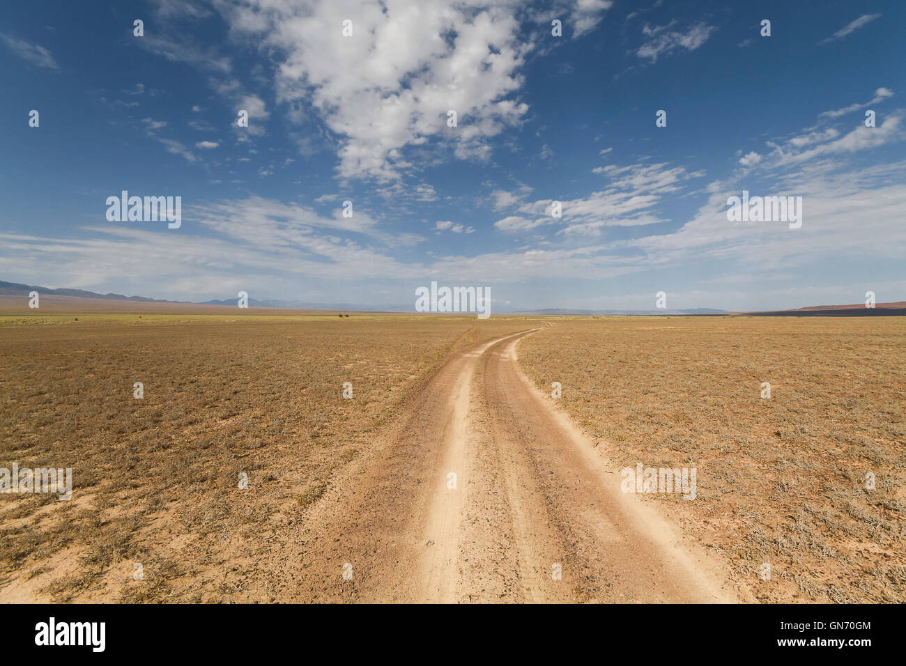 Feldweg in den riesigen Steppen Kasachstans im Altyn-Emel-Nationalpark Stockfoto