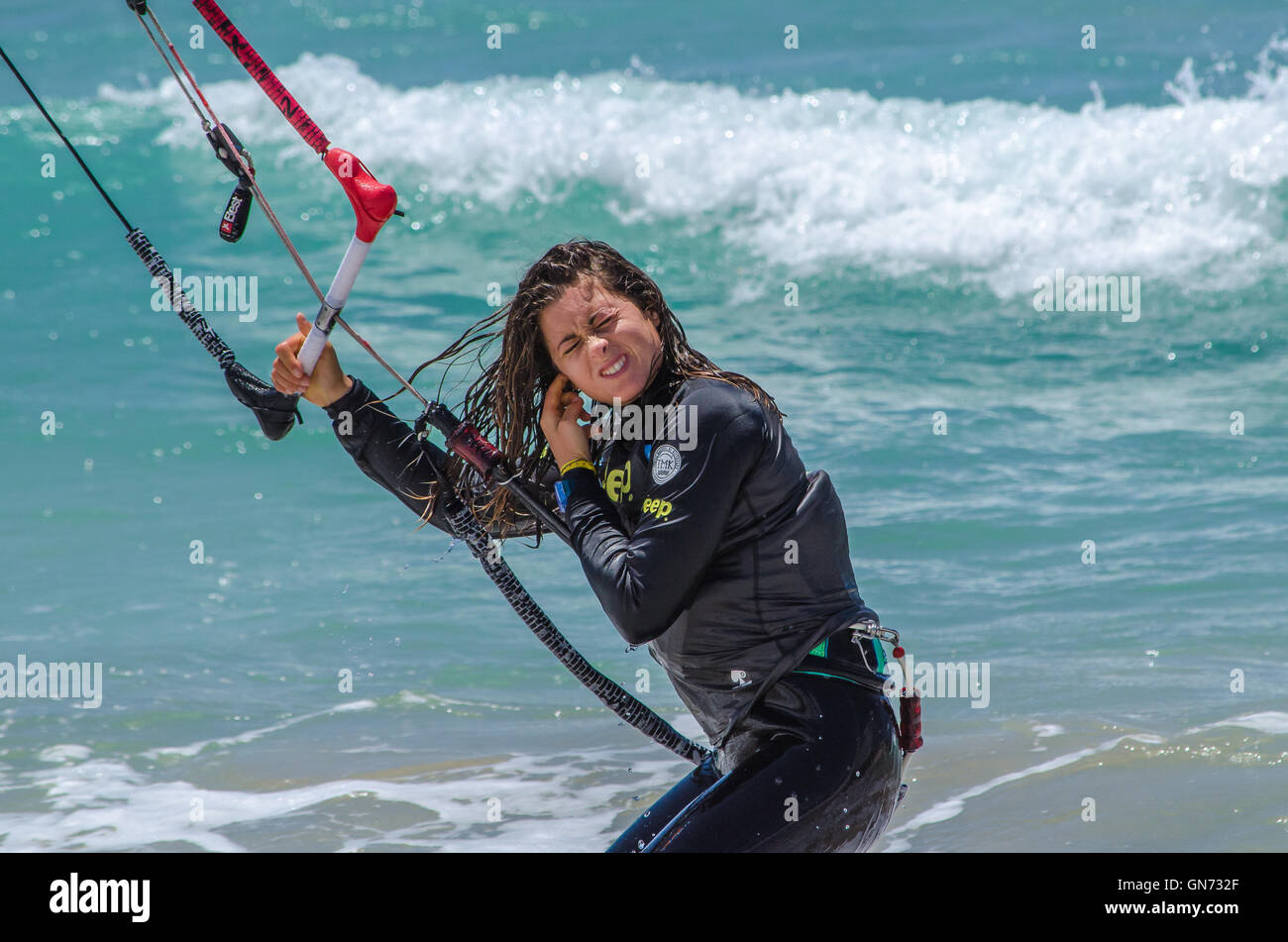 Kite Surfing Tarifa Andalusien Stockfoto