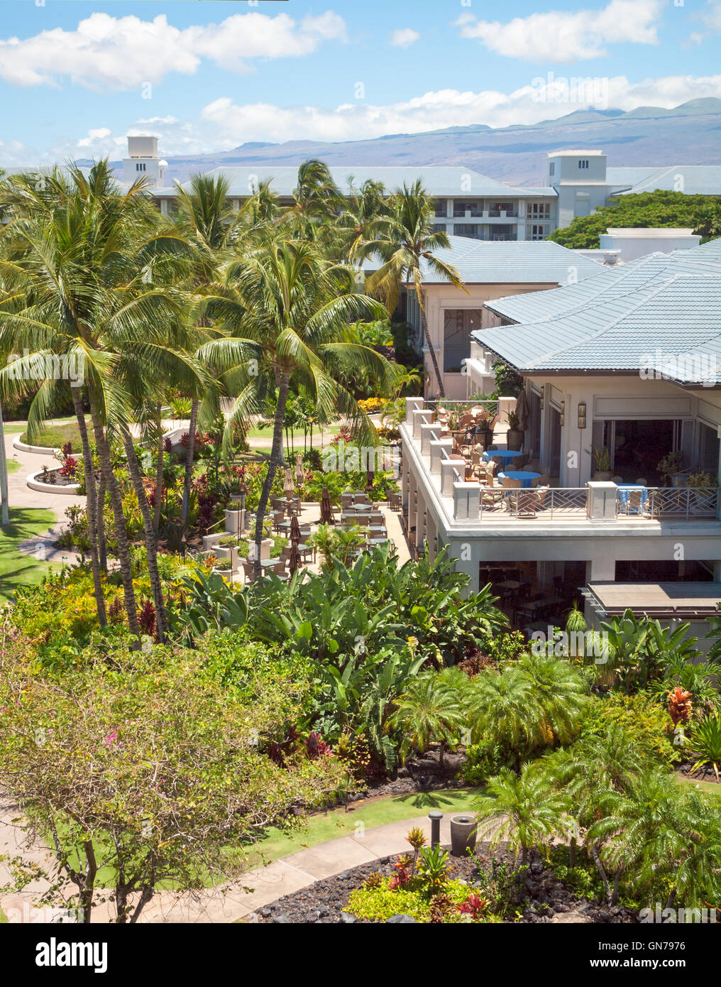 Das Anwesen und Gärten von Fairmont Orchid, ein Luxus-Hotel und Resort an der Kohala Coast, Hawai ' i (Hawaii). Stockfoto