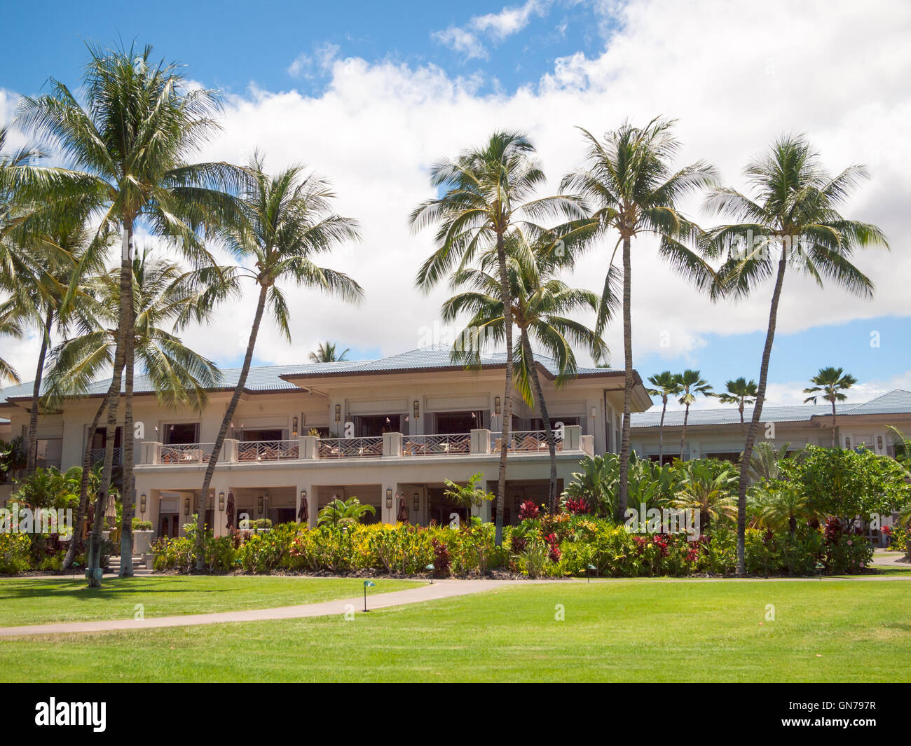 Das Anwesen und Gärten von Fairmont Orchid, ein Luxus-Hotel und Resort an der Kohala Coast, Hawai ' i (Hawaii). Stockfoto