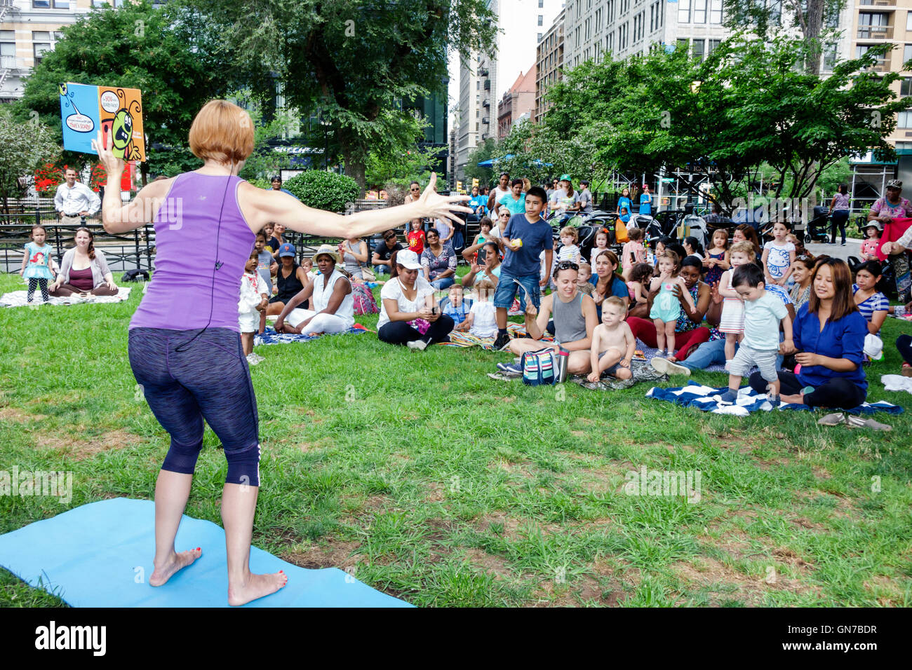 New York City, NY NYC, Manhattan, Midtown, Union Square Park, öffentlicher Park, Summer in the Square, wöchentliche Unterhaltungsserien, Veranstaltungen, Aktivitäten, interaktive Veranstaltungen Stockfoto