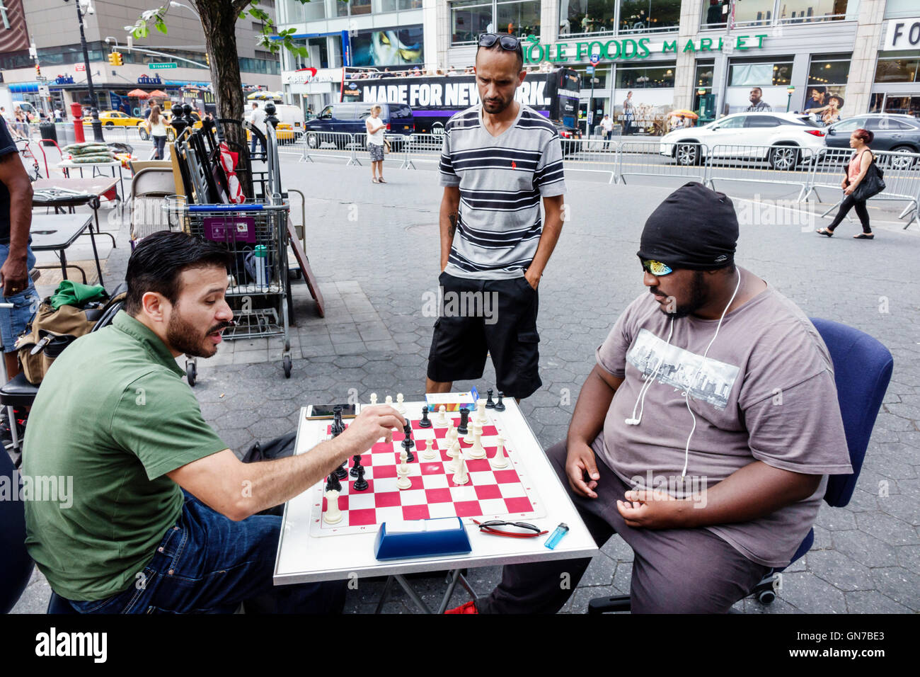 New York City, NY NYC, Manhattan, Midtown, Union Square Park, öffentlicher Park, Summer in the Square, wöchentliche Unterhaltungsreihe, Event, Aktivitäten, Schach, Spieler, bo Stockfoto