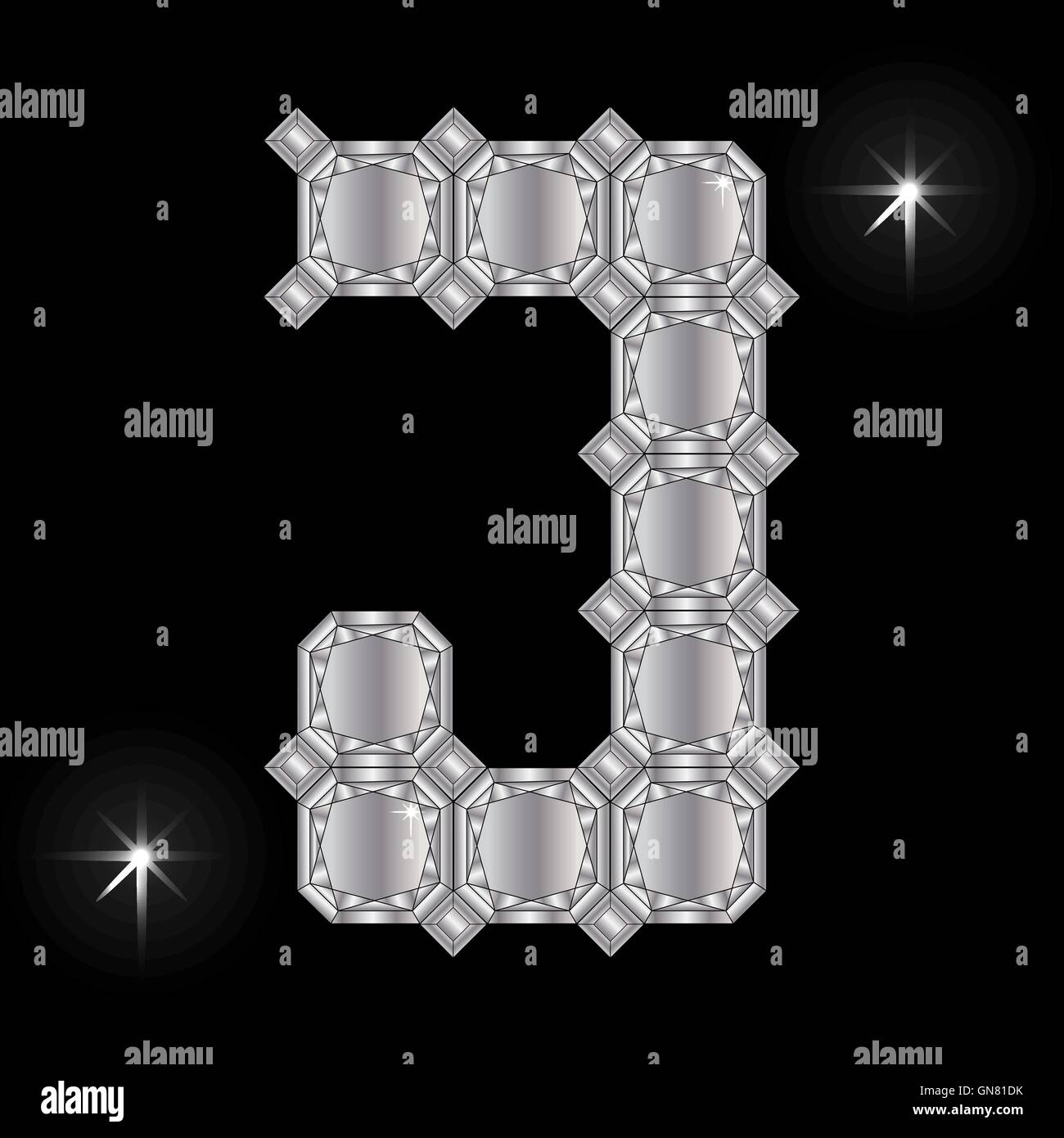 Metall Buchstaben J. Edelstein. Geometrische Formen Stock Vektor