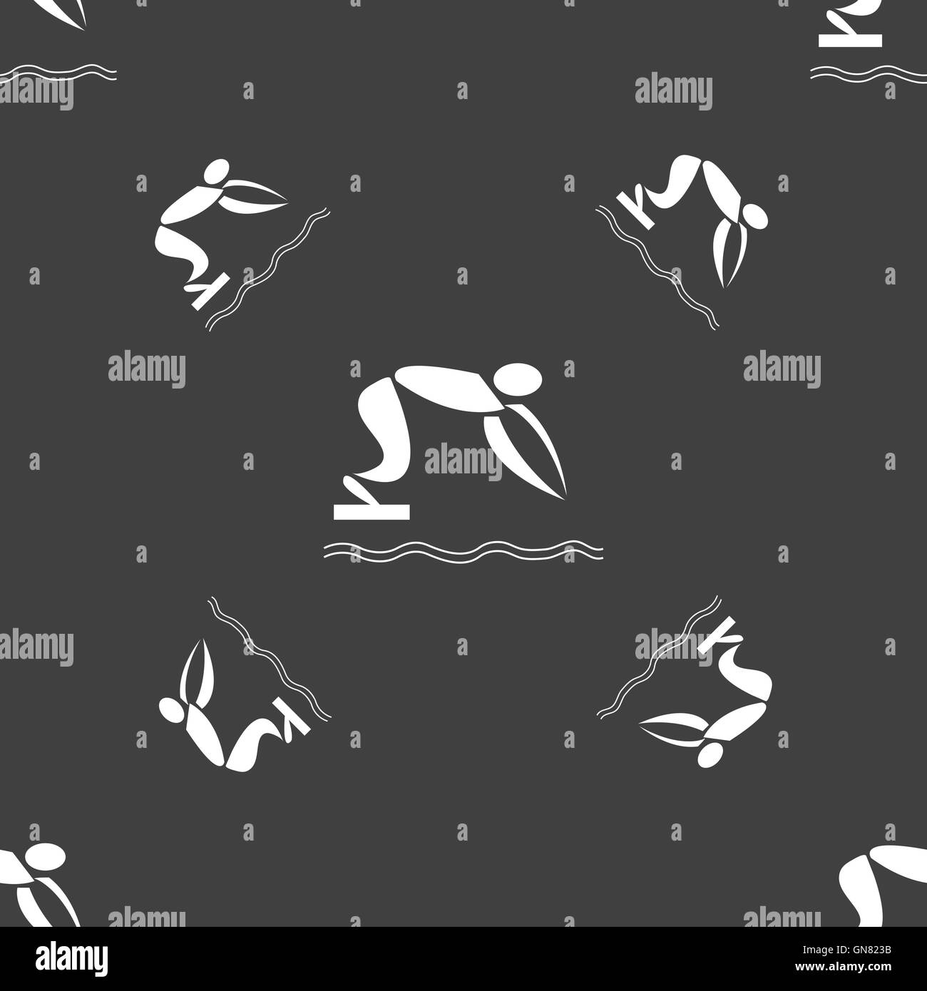 Sommersport, Tauchen Symbol Zeichen. Nahtlose Muster auf einem grauen Hintergrund. Vektor Stock Vektor