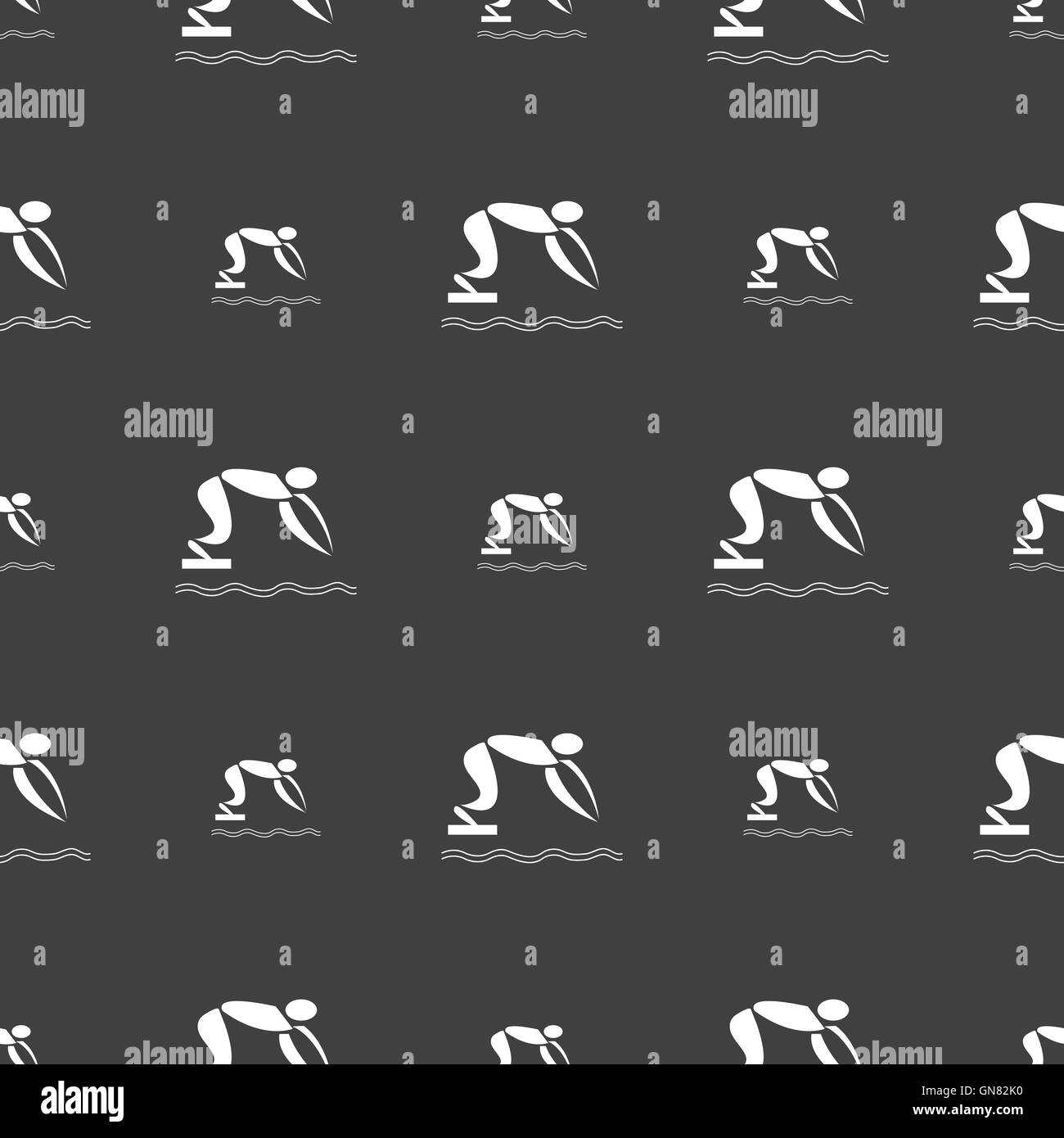 Sommersport, Tauchen Symbol Zeichen. Nahtlose Muster auf einem grauen Hintergrund. Vektor Stock Vektor
