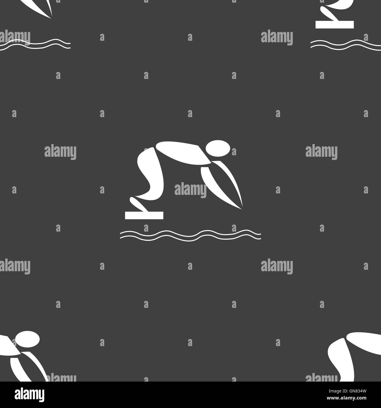 Sommersport, Tauchen Symbol Zeichen. Nahtlose Muster auf einem grauen Hintergrund. Vektor Stock Vektor