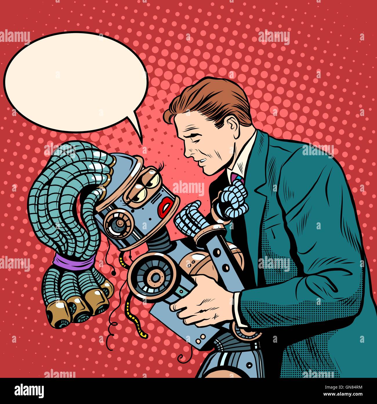 Mensch Mädchen Roboter. Liebe und Computertechnik Stock Vektor