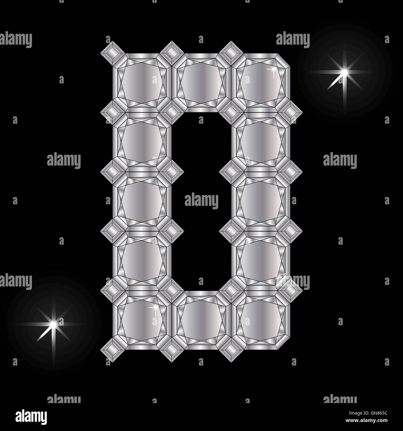 Metall Buchstaben D. Edelstein. Geometrische Formen Stock Vektor