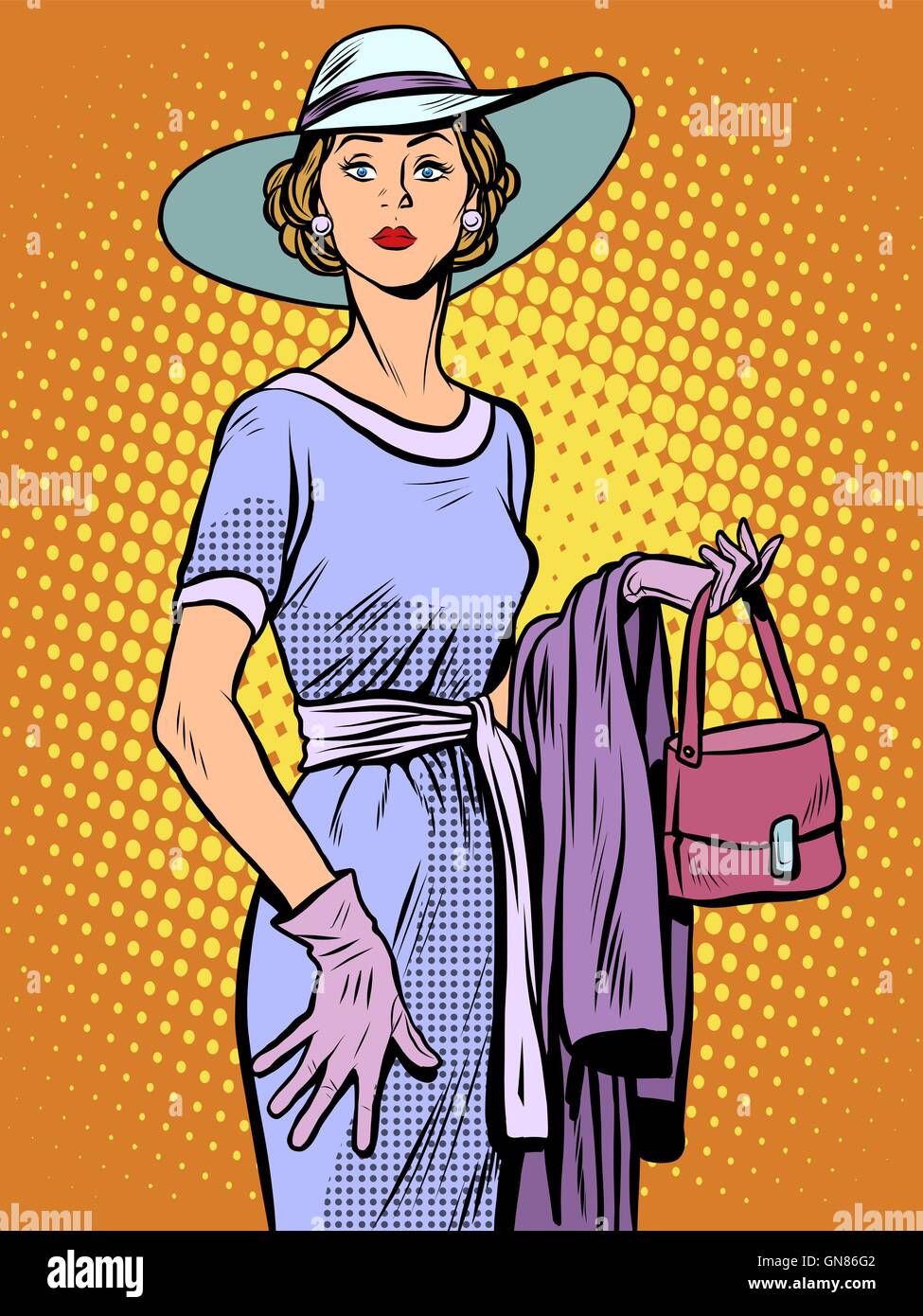 Elegante Dame im schönen Kleid und Hut Stock Vektor