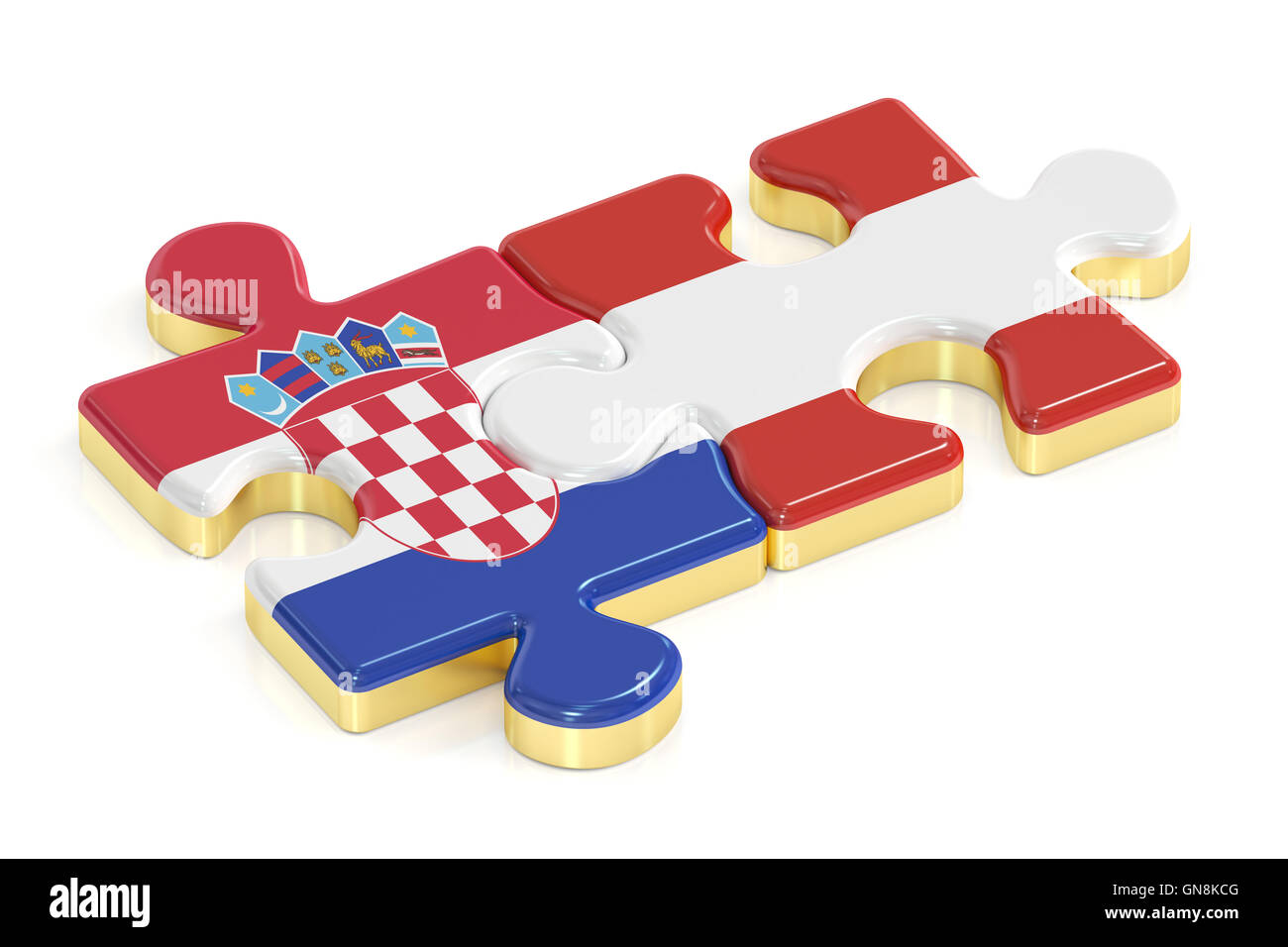 Kroatien und Österreich Puzzles von Fahnen, 3D rendering Stockfoto