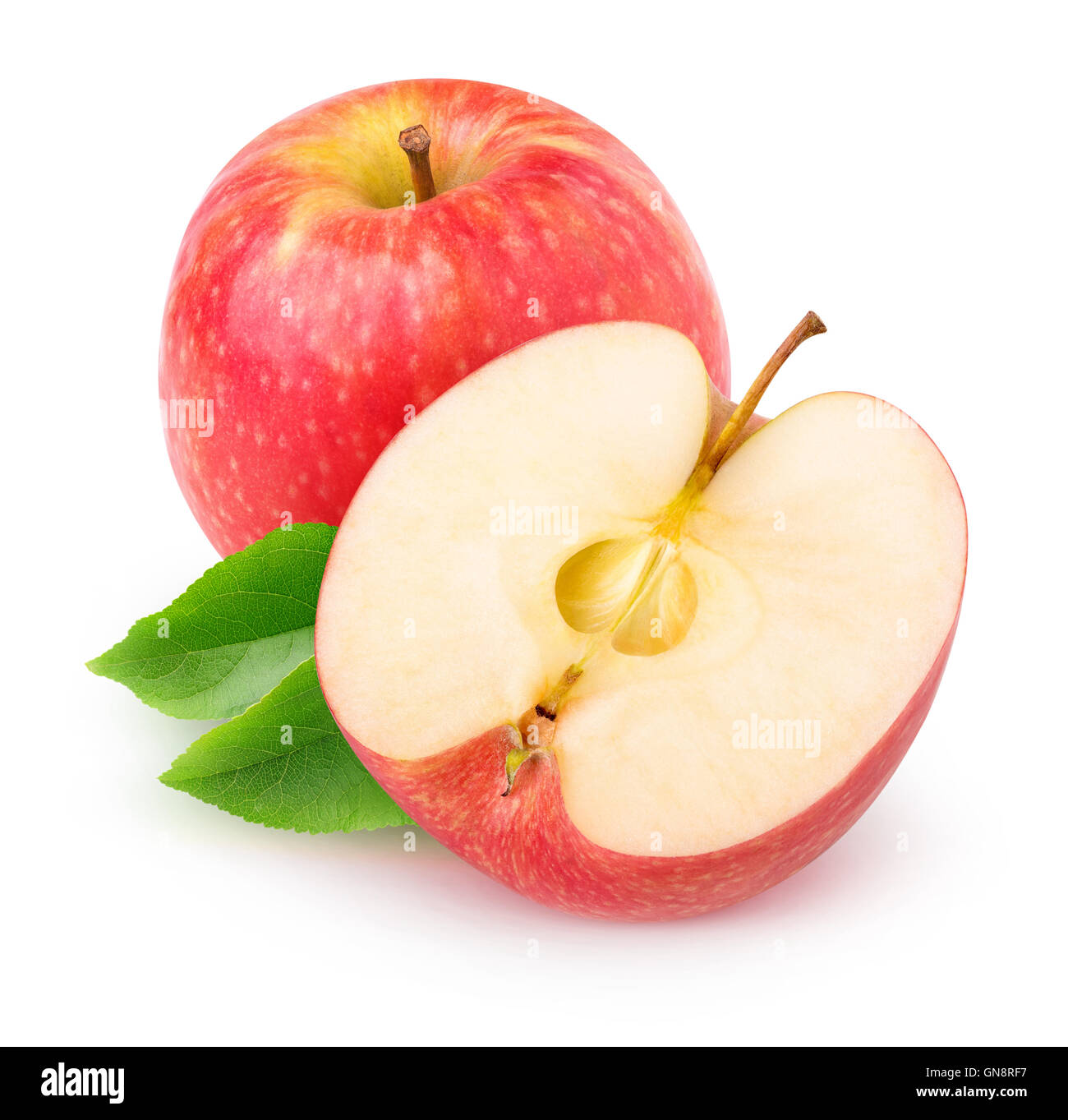 Isolierte Apfel. Geschnitten Sie roter Apfel Obst isoliert auf weißem Hintergrund mit Beschneidungspfad Stockfoto