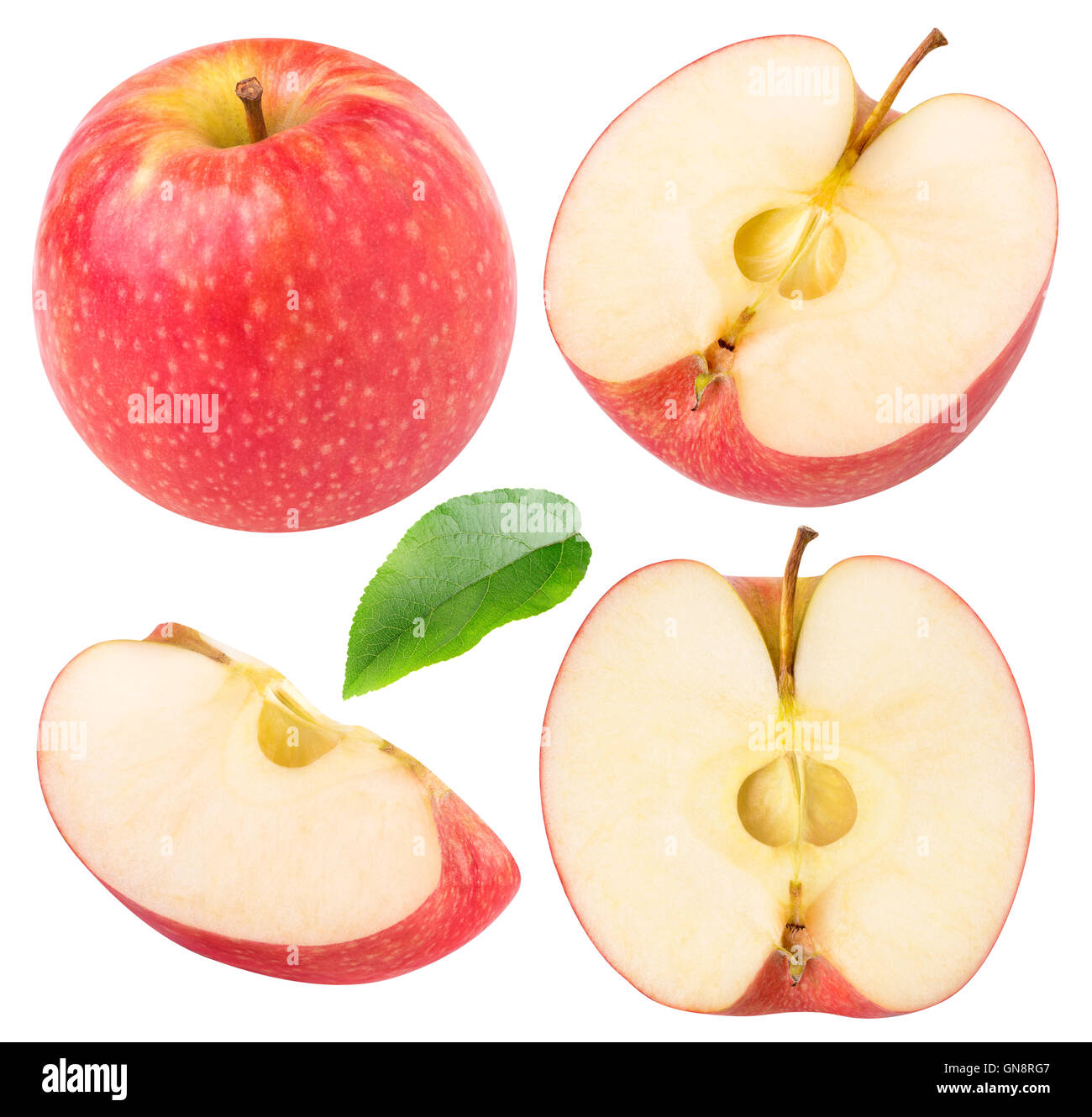 Isolierte Äpfel. Sammlung von roten Apfelstücke isoliert auf weißem Hintergrund mit Beschneidungspfad Stockfoto
