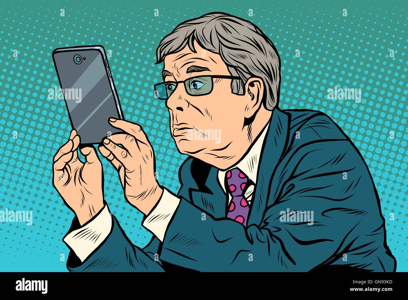 Der lustige Mann Fotografieren mit smartphone Stock Vektor