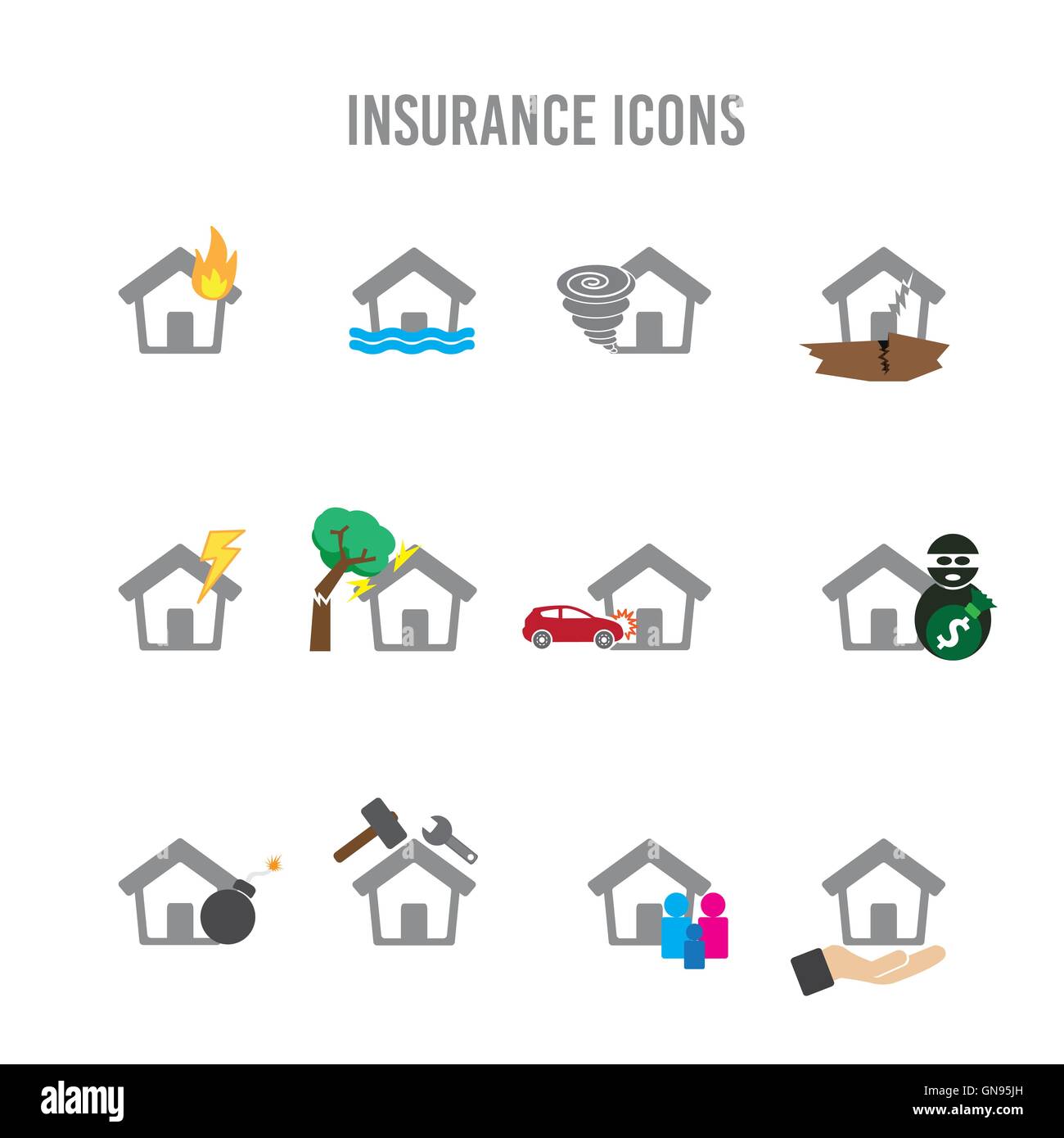 Versicherung Home Icons Stock Vektor