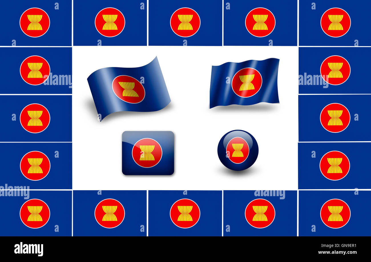 ASEAN-Flag Icon-set Stockfoto