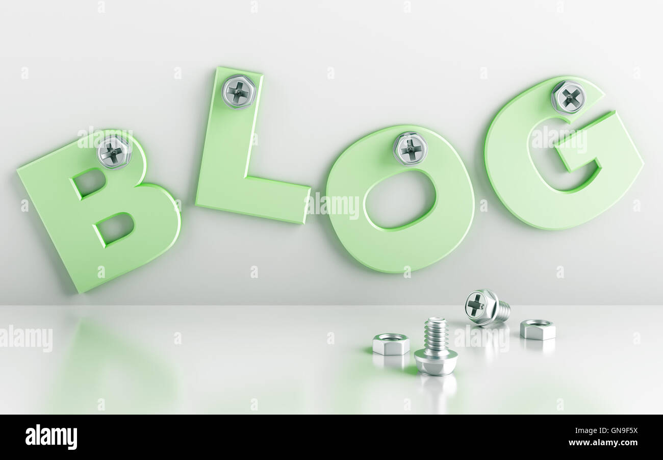 Wort Blog mit Schrauben befestigt Stockfoto