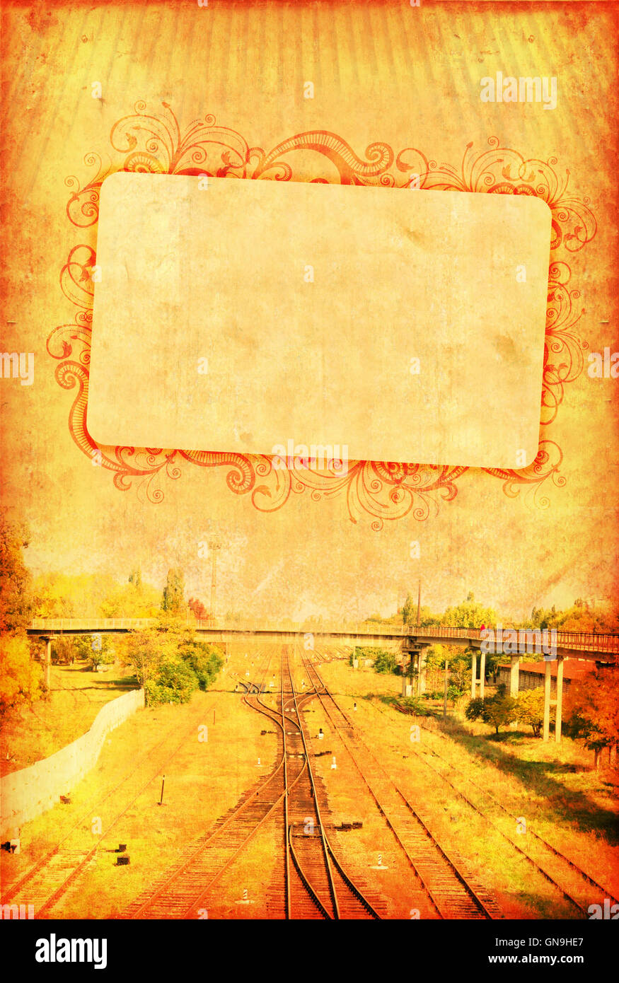 Vintage Tapete mit Eisenbahn Stockfoto