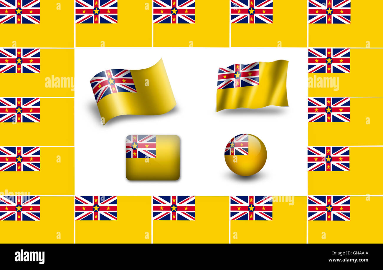 Flagge von Niue.  Icon-Set. Fahnen-Frame. Stockfoto
