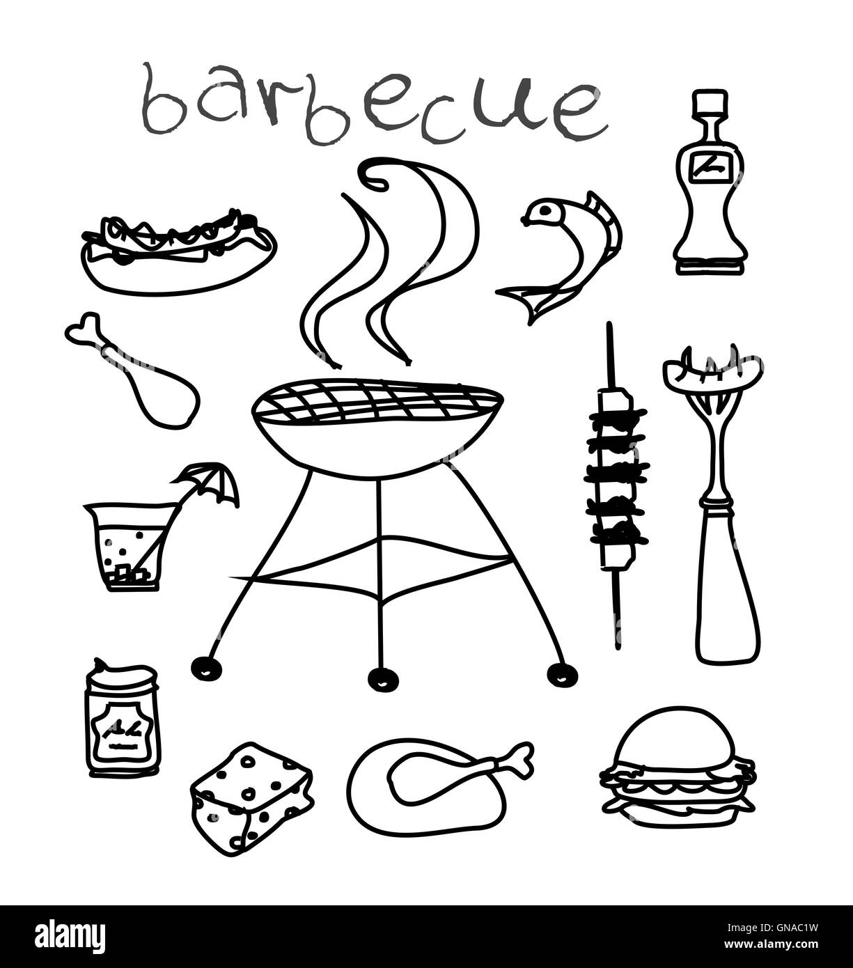 Grill-Icon-Doodle-Vektor-set Stockfoto