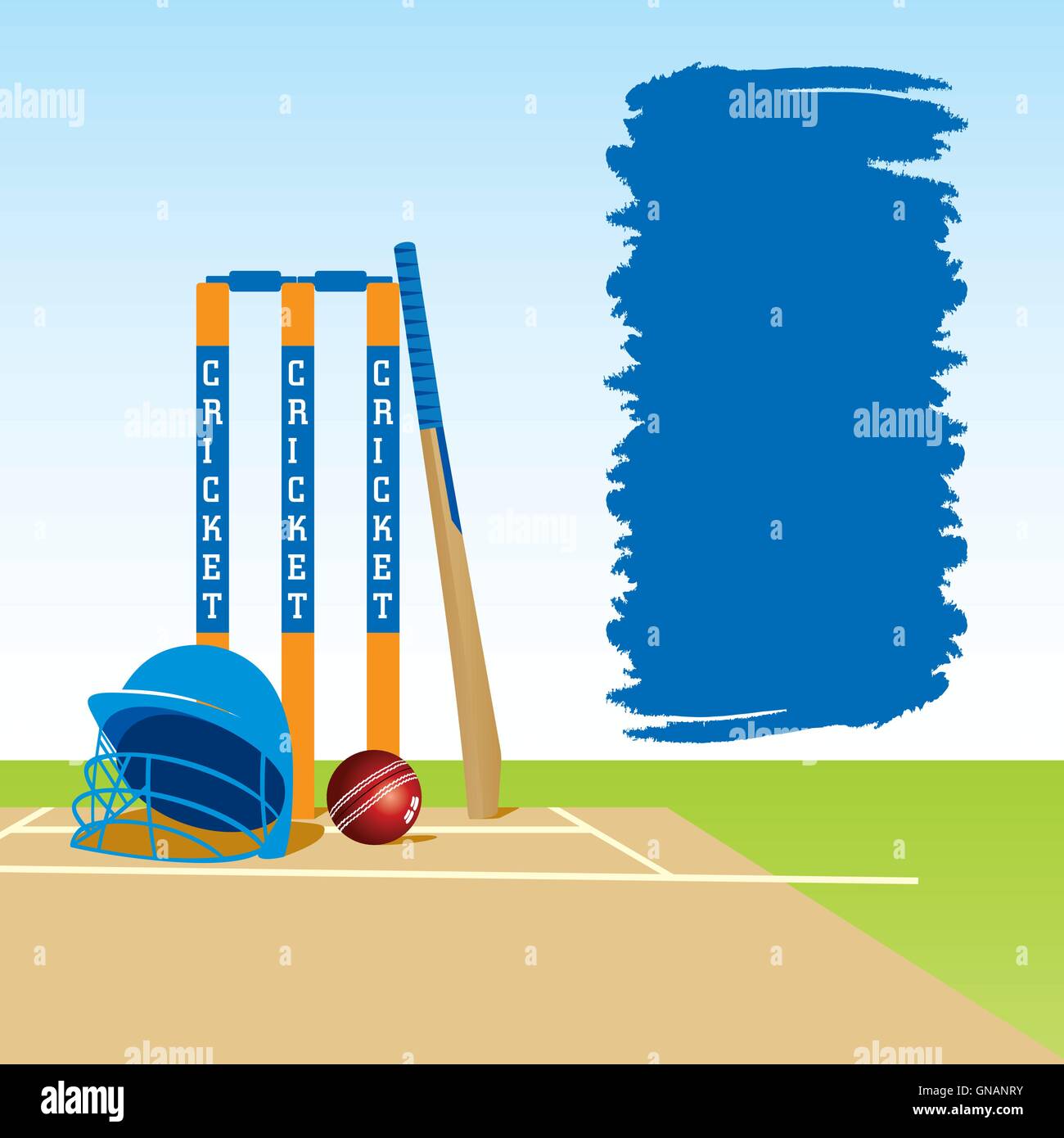 Cricketplatz mit Stumpf Schläger und Ball, mit dem Message Board Design vector Stock Vektor