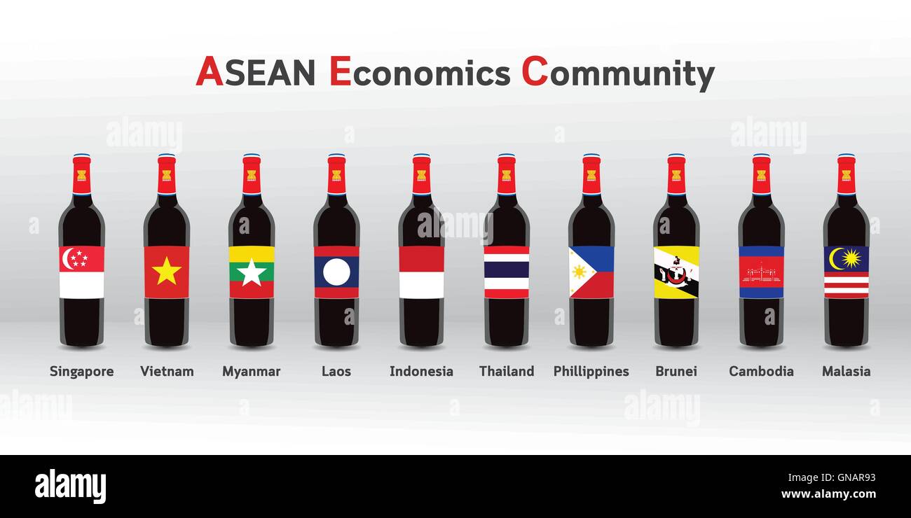 Flasche Volkswirtschaft von Asean-Gemeinschaft Stock Vektor