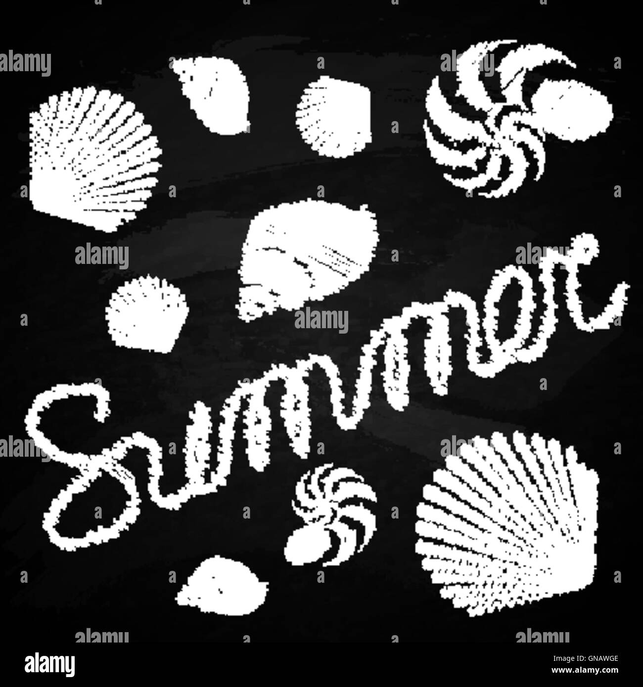 Satz von marine Figuren an die Tafel. Wort-Sommer Stock Vektor