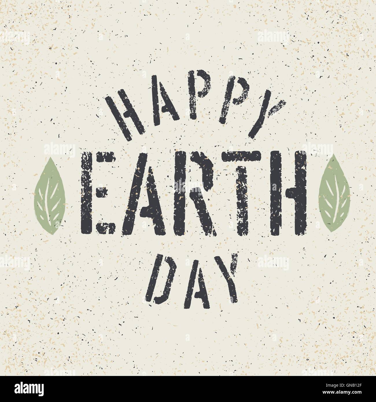 Glücklich Earth Day. Grunge-Schriftzug mit Blatt-Symbol. Schablone grun Stock Vektor