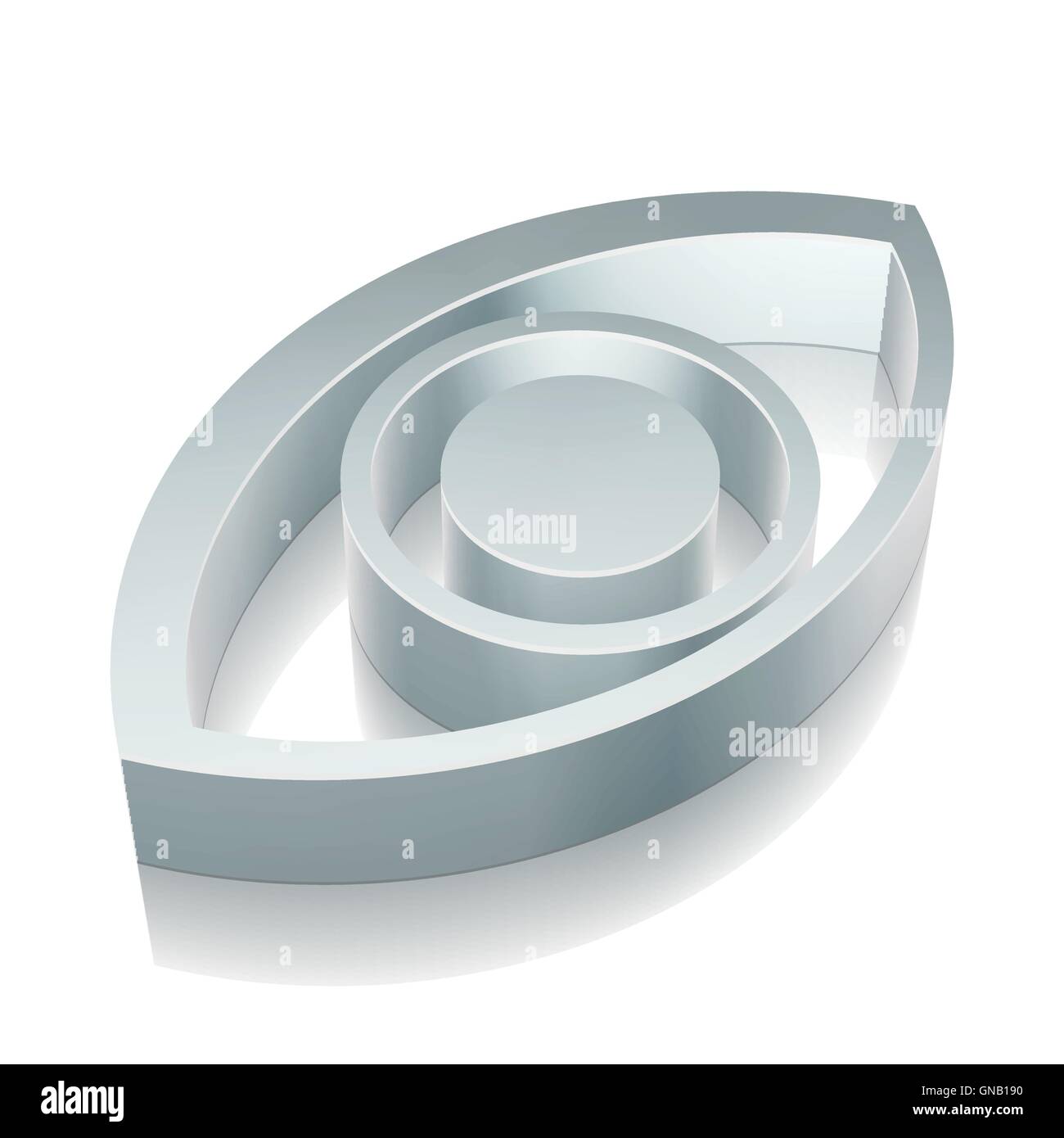 3D metallic Augensymbol mit Reflexion, Vektor-Illustration. Stock Vektor