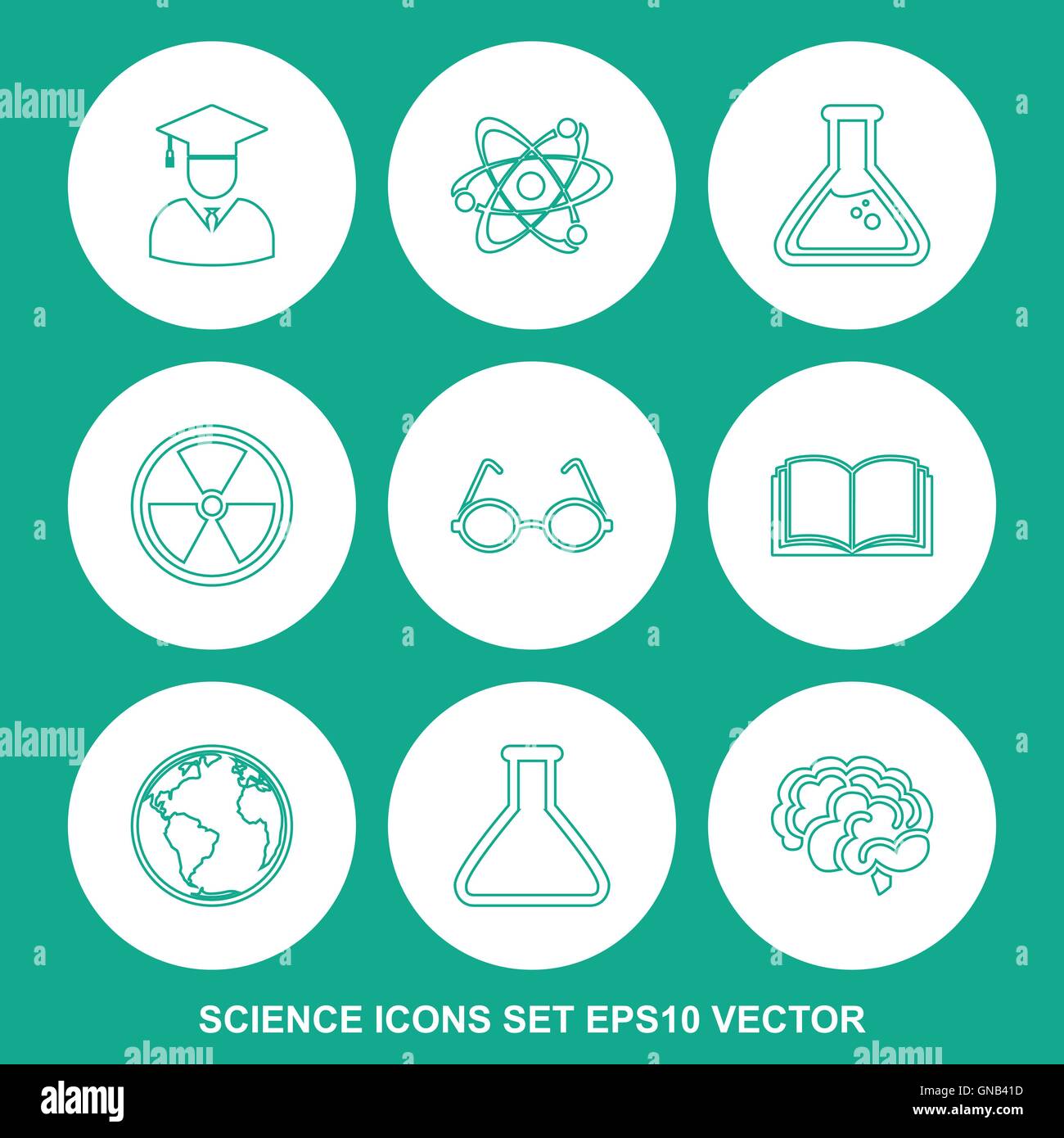 Set von Wissenschaft grüne Icons. EPS 10, Vektor-Illustration. Stock Vektor