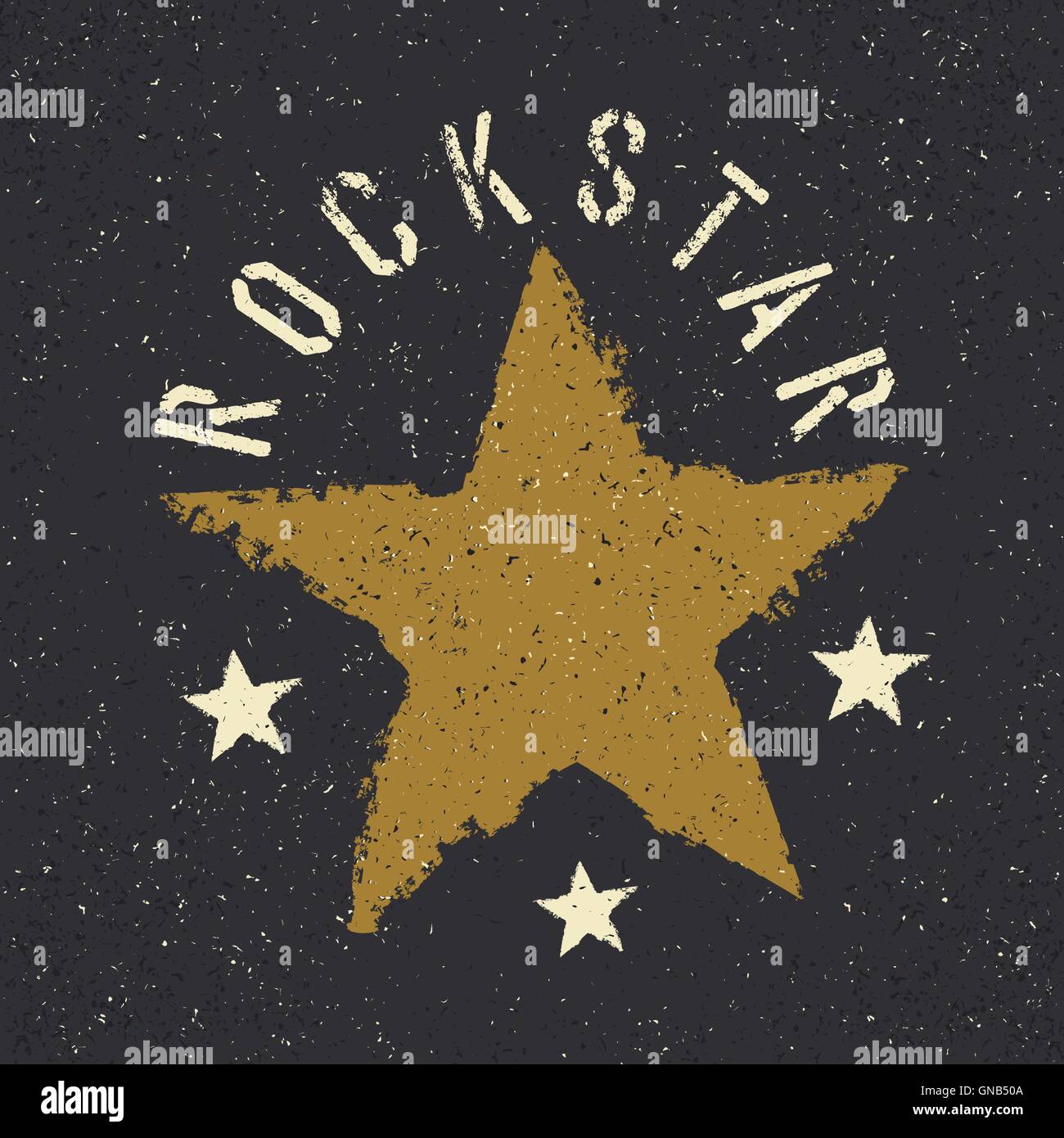 Rockstar. Grunge-Stern mit Schriftzug. T-Shirt-print Design-Vorlage Stock Vektor