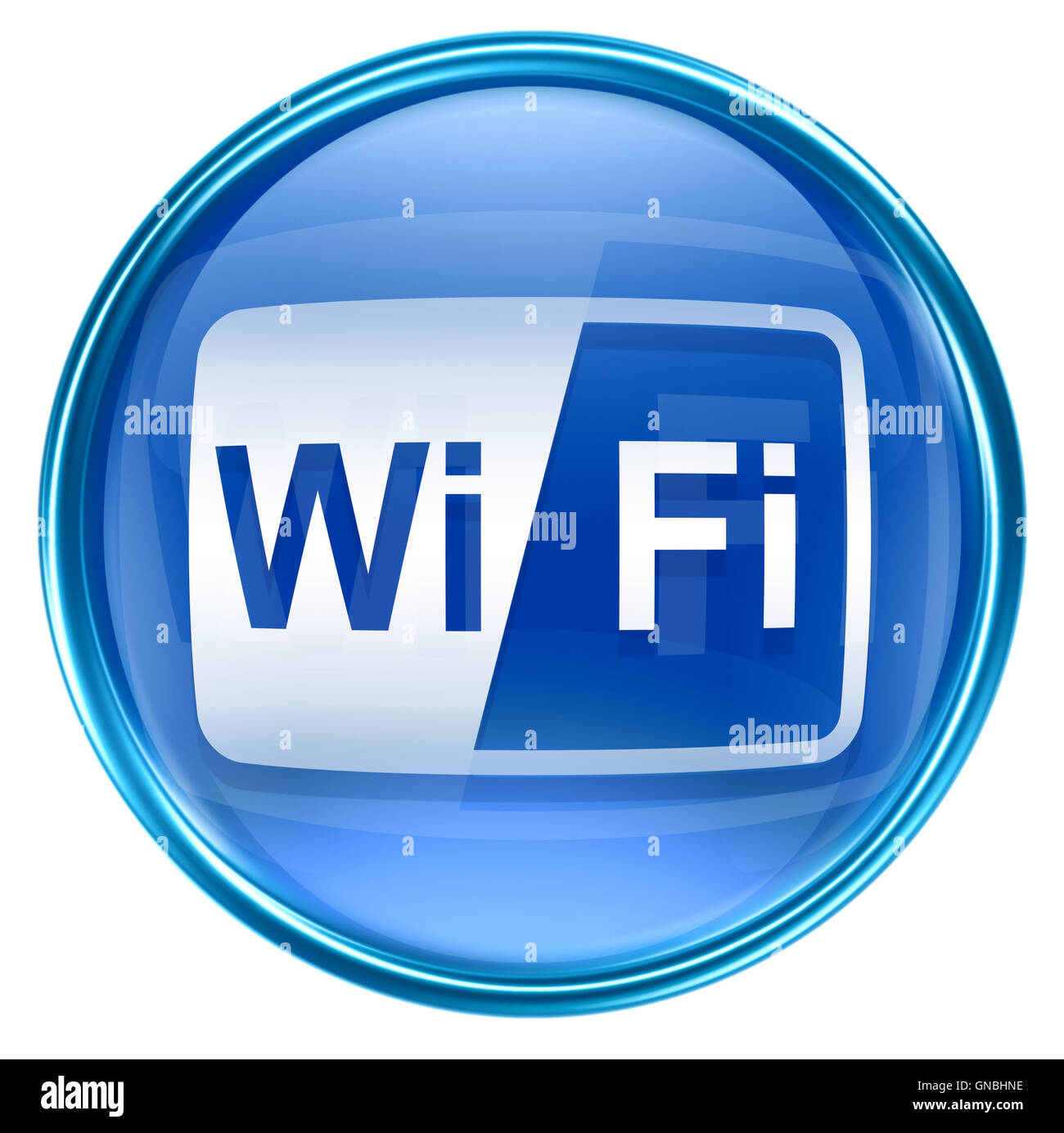 WI-FI Symbol blau, isoliert auf weißem Hintergrund Stockfoto