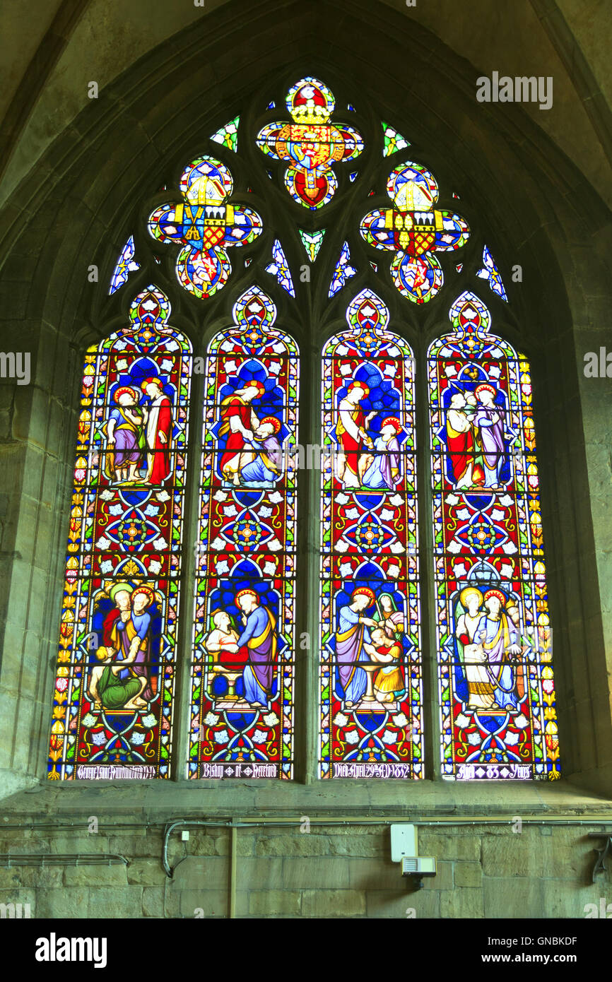 Hereford Kathedrale moderne Glasfenster im südlichen Querschiff Stockfoto