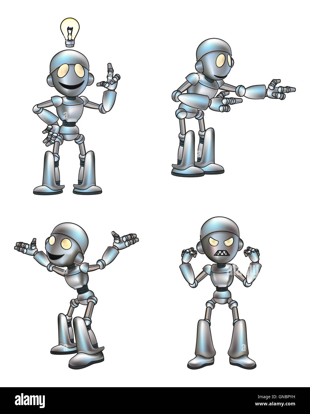 Niedlichen Cartoon Roboter Maskottchen in verschiedenen Posen Stockfoto