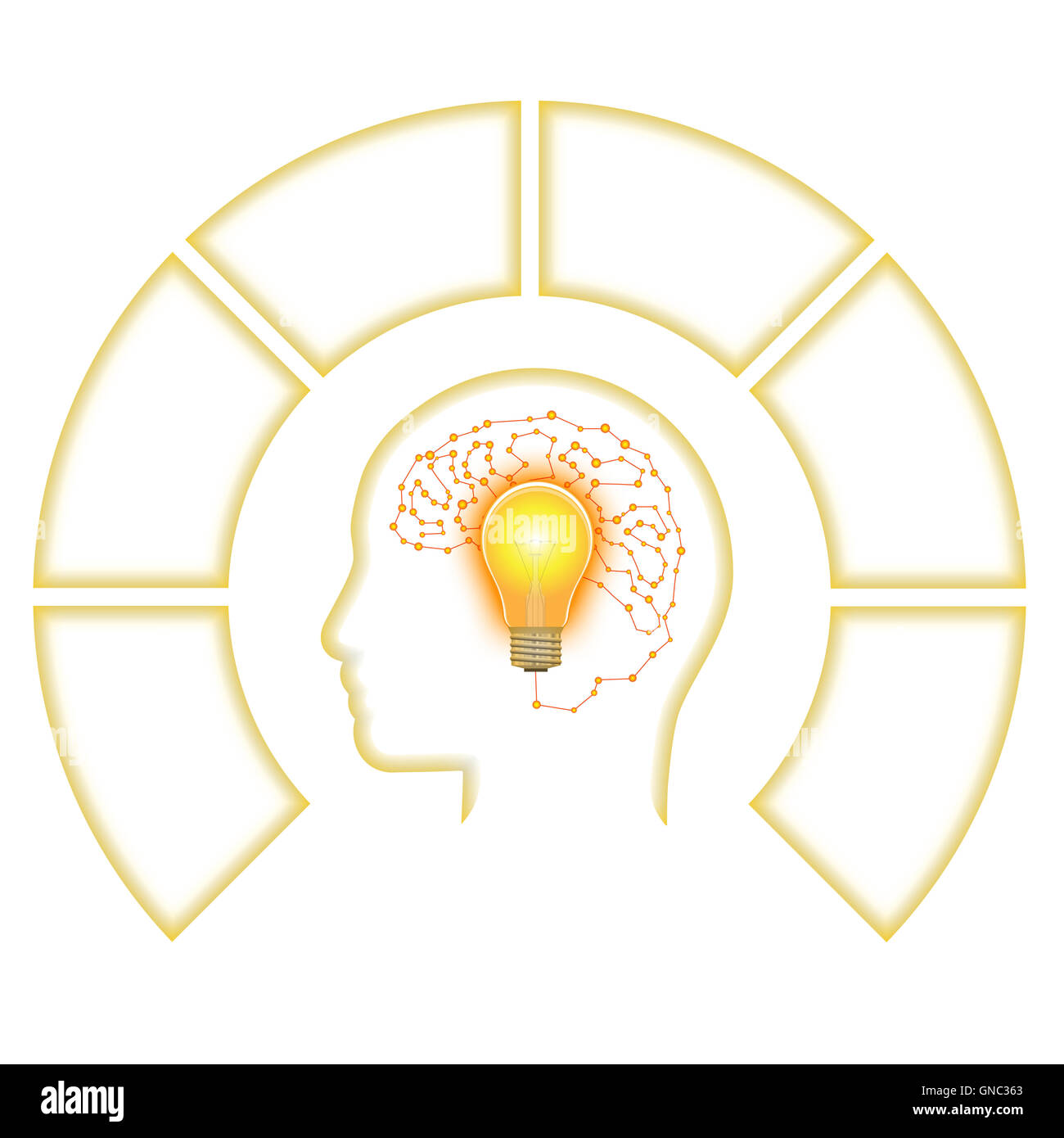 Vorlage für Infografik, Leiter Lightbulb Gehirn von Linie, sechs Positionen für Textbereich. Stockfoto