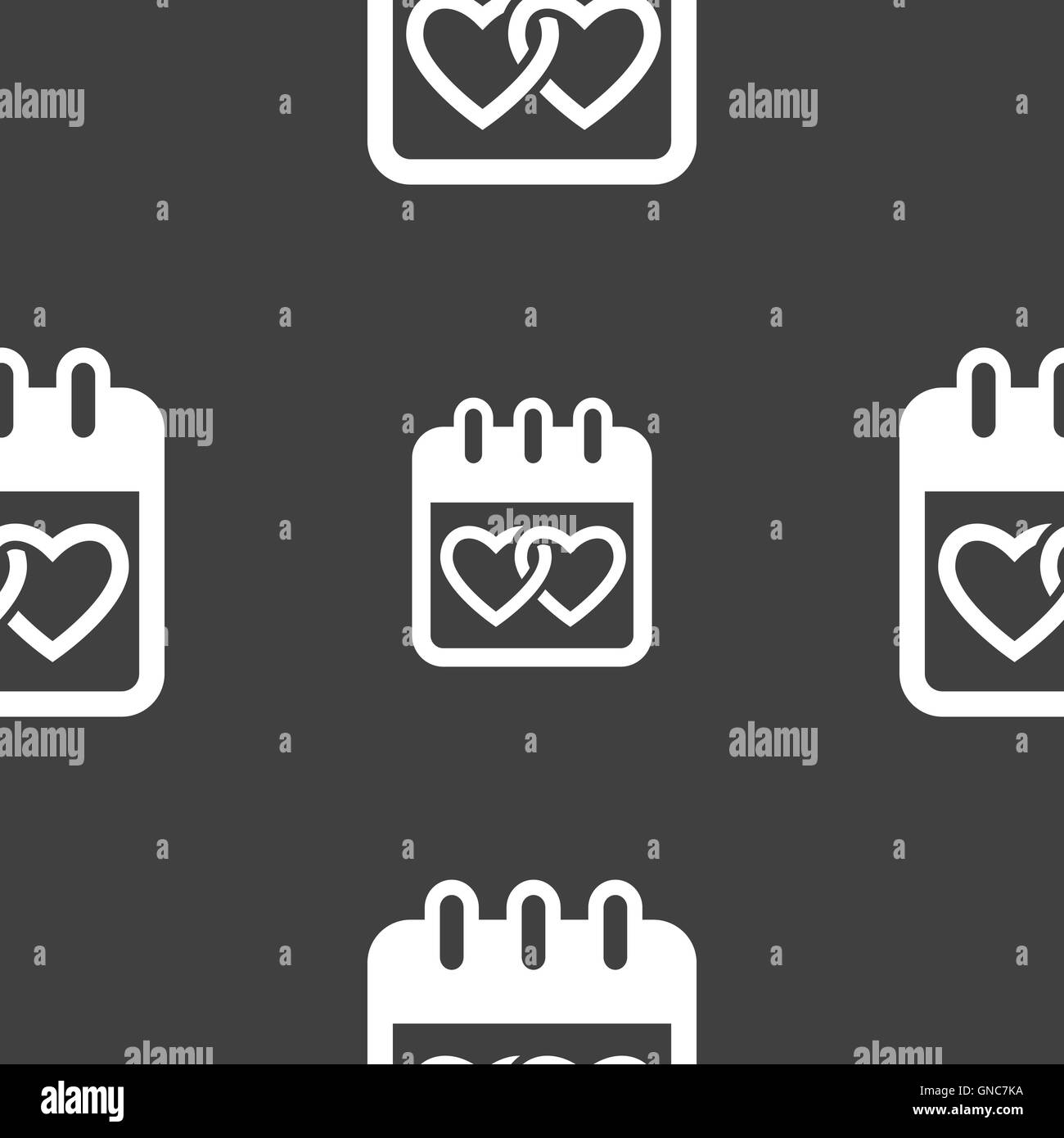 Kalender, Herz, Valentinstag, 14. Februar, Liebe Symbol Zeichen. Nahtlose Muster auf einem grauen Hintergrund. Vektor Stock Vektor