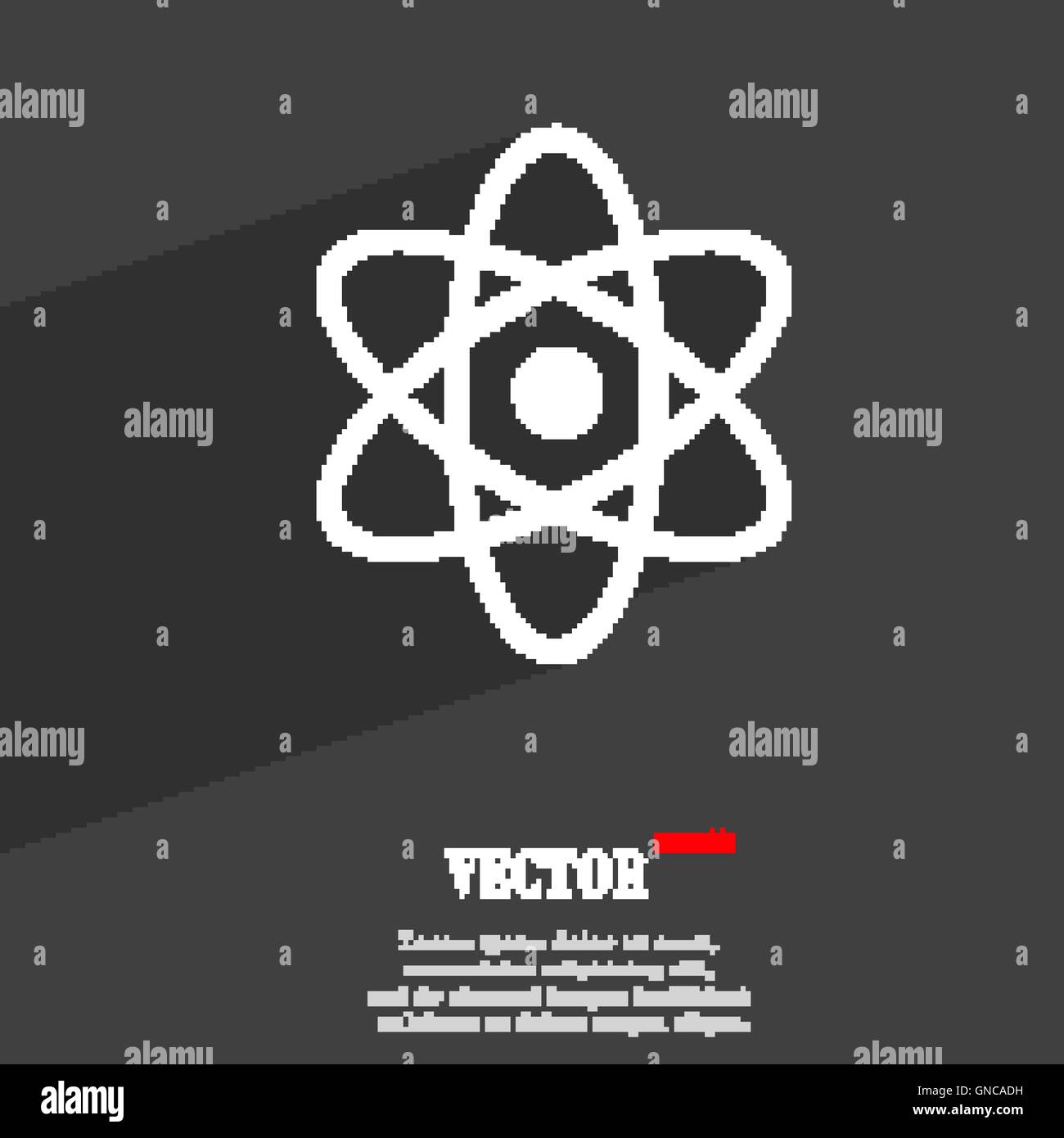 Atom, Physik Symbol flach moderne Webdesign mit langen Schatten und Platz für Ihren Text. Vektor Stock Vektor