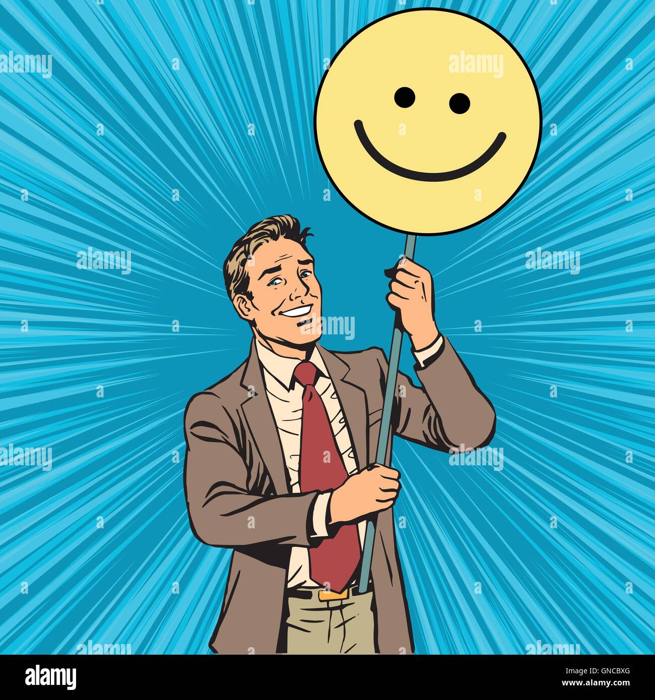 Demonstrant mit einem Plakat Emoji smiley Stock Vektor