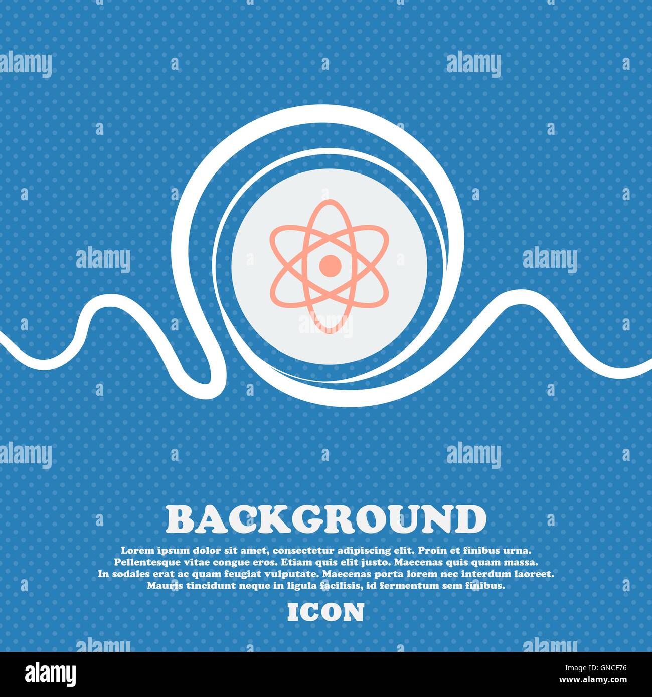 Atom, Physik Zeichen. Blau und weiß abstrakte Hintergrund gesprenkelt mit Platz für Text und Ihr Design. Vektor Stock Vektor