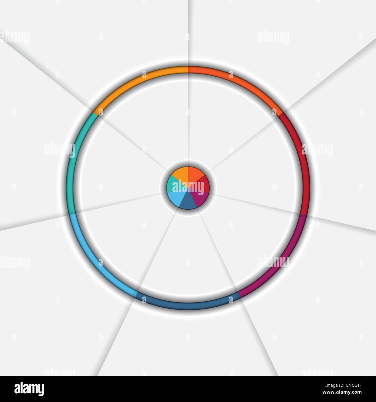 Vorlage Infografik sieben positionieren Bereich Diagramm Ring Chart Kreisdiagramm Stockfoto