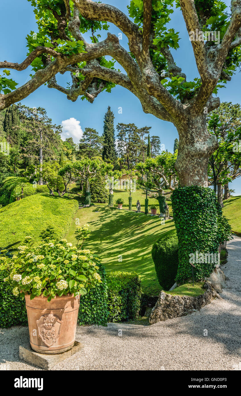 Garten der Villa Balbianello, Lenno am Comer See, Lombardei, Italien Stockfoto