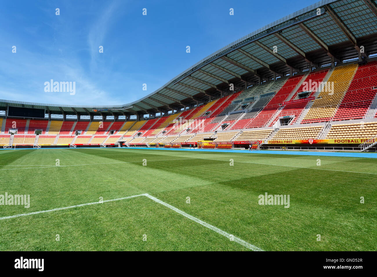 Skopje, Mazedonien - 5. Mai 2015: Fußball-Stadion, genannt Arena Philip II. von Makedonien Stockfoto