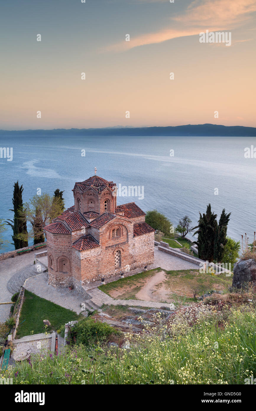 St John Kaneo-Kirche bei Sonnenuntergang, See Ohrid, Mazedonien Stockfoto