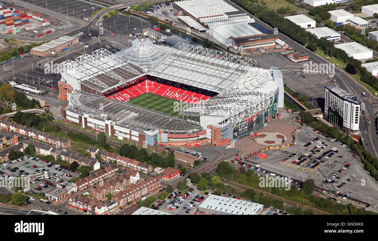 Luftaufnahme von Manchester United Old Trafford Stadion Premiership Fußball Boden Stockfoto